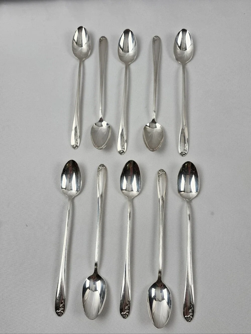 Wm Rogers Mfg A1 Plus IS Silver Plate Tupperware Rose 10 Iced Tea Spoons